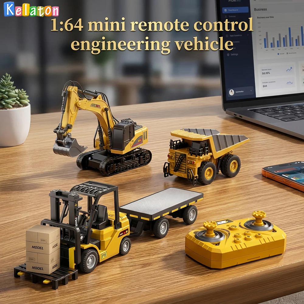 1:64 Bluetooth Remote Control Crane Forklift two-in-one Desktop Mini Alloy