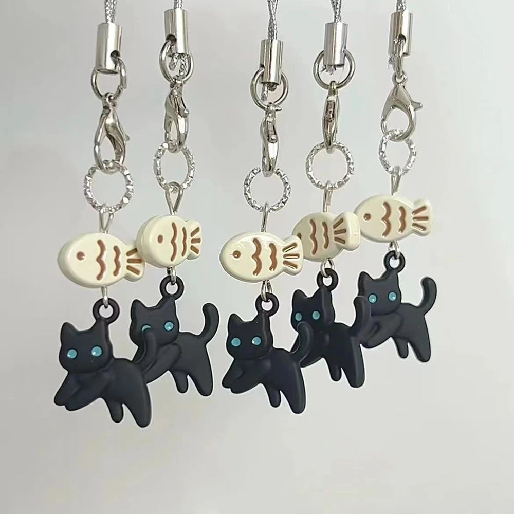 Cute Black Cat Keychain Cartoon Mobile Phone Charm