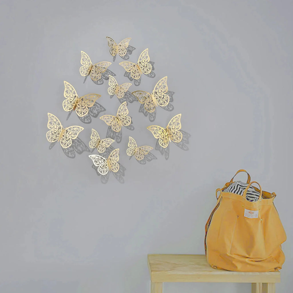 12pcs lot Metal Inspired Hollow 3D Paper Butterfly Decorations Parties