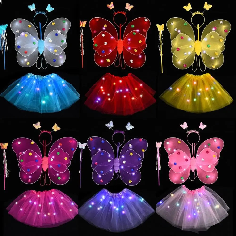 LED Children Costume Props Girls Skirts Angel Luminous Wings Flashing Butterfly