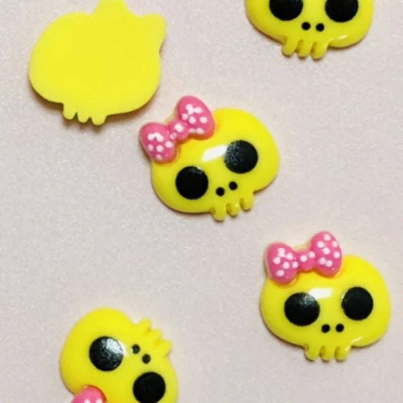 10pcs Macaron Color Skull Bow Skeleton Resin Handmade