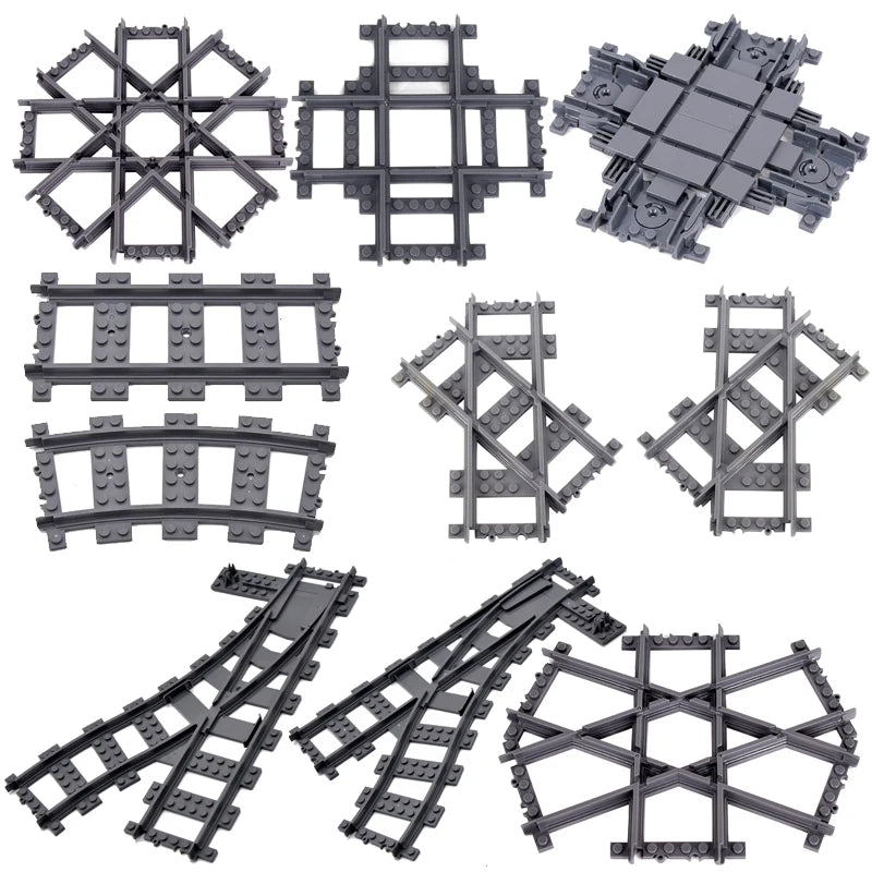 MOC City Train Rail Crossing Flexible Tracks Forked Straight Curved Rails