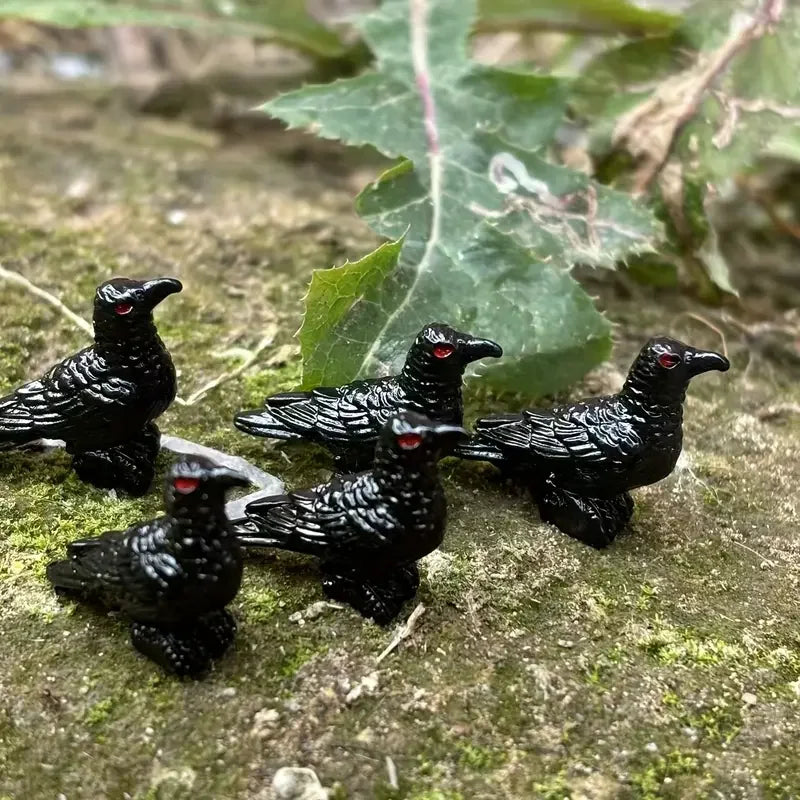 5 10 Pcs Black Crow Miniature Statues Mini Resin Figures Halloween Fairy Garden