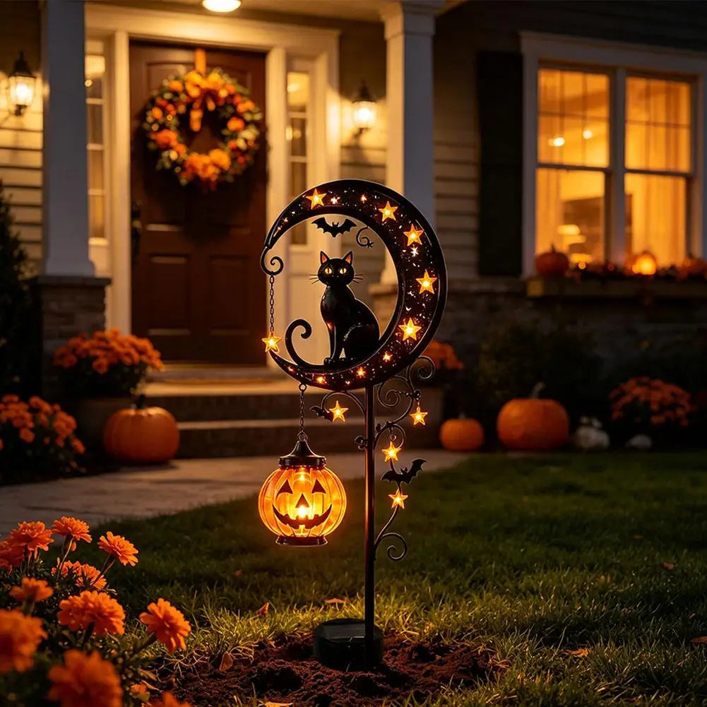 Garden Lamp Decoration Halloween Black Cat Pumpkin Moon Garden Stake Light