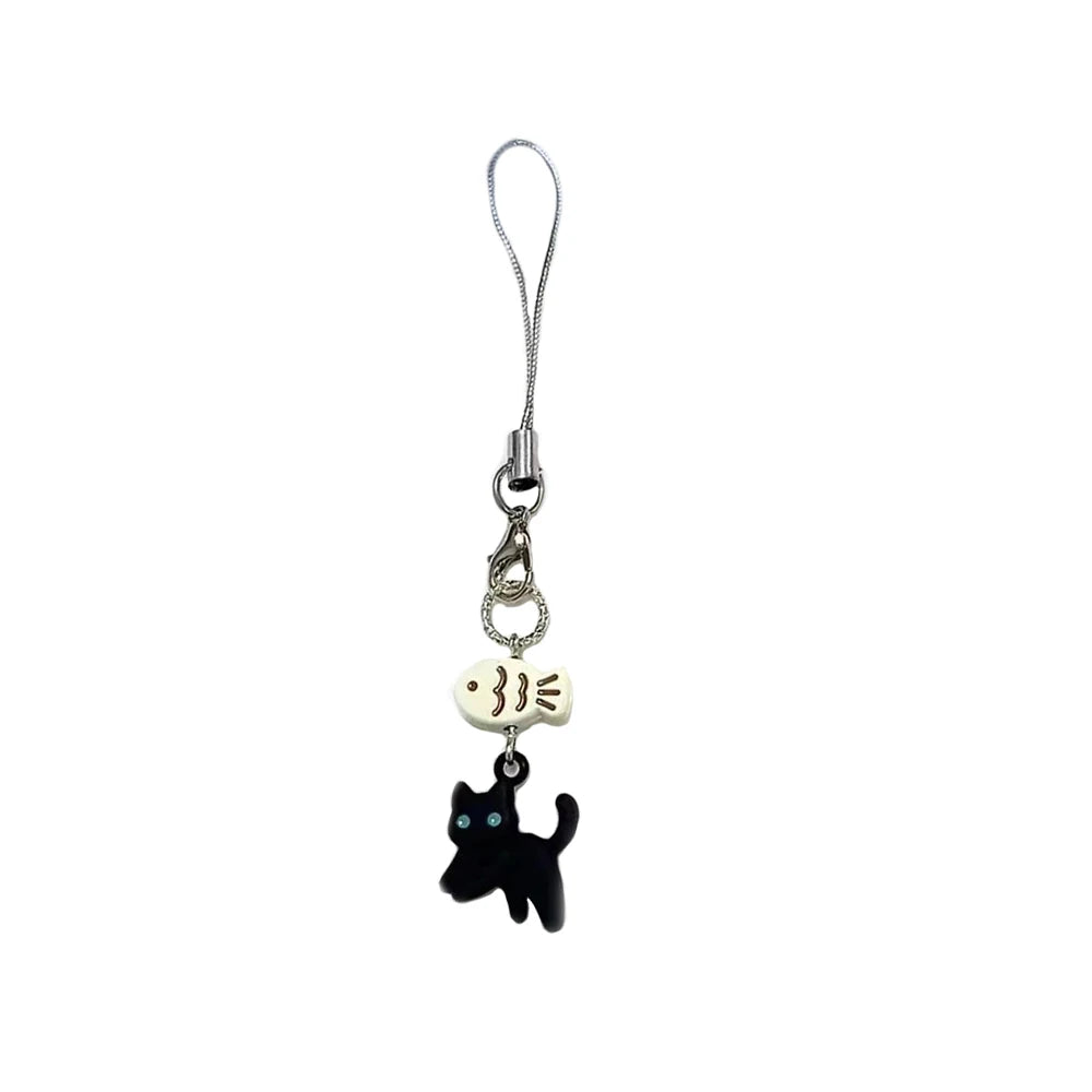 Cute Black Cat Keychain Cartoon Mobile Phone Charm