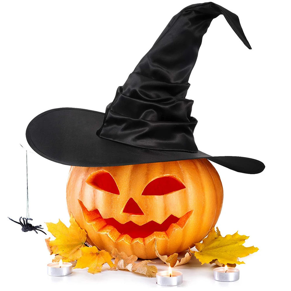 Halloween Witch Hat Black Folds Wizard Hats Women Men Masquerade Party Cosplay