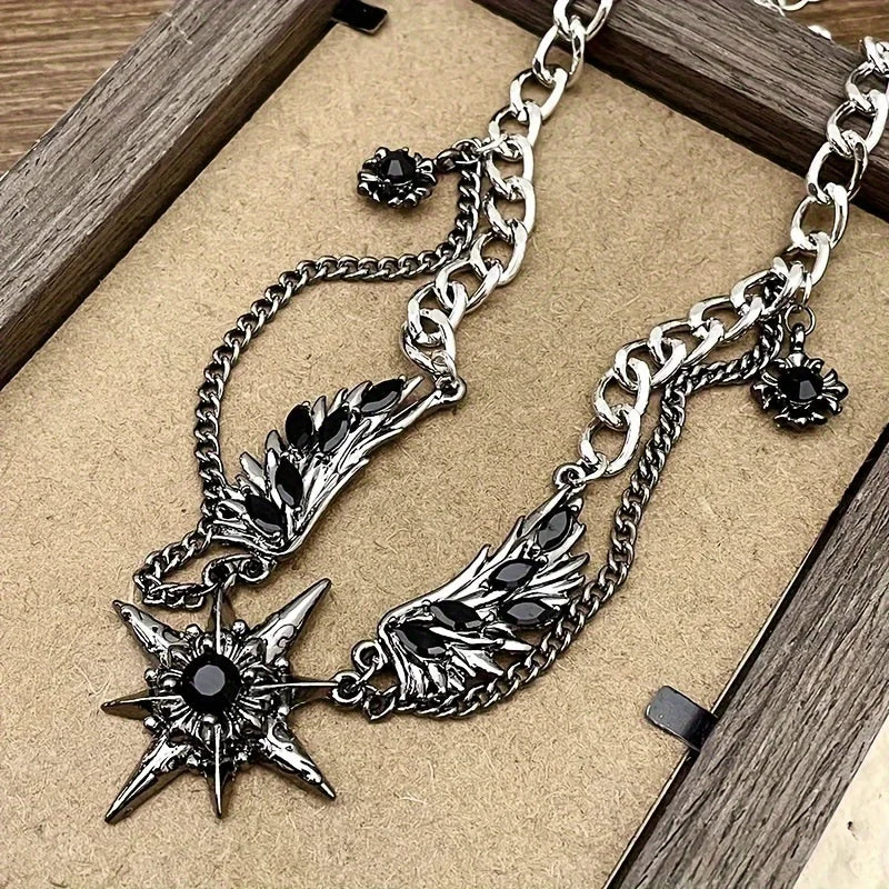 Men's Stainless Steel Necklace Synthetic Zircon Wing Design