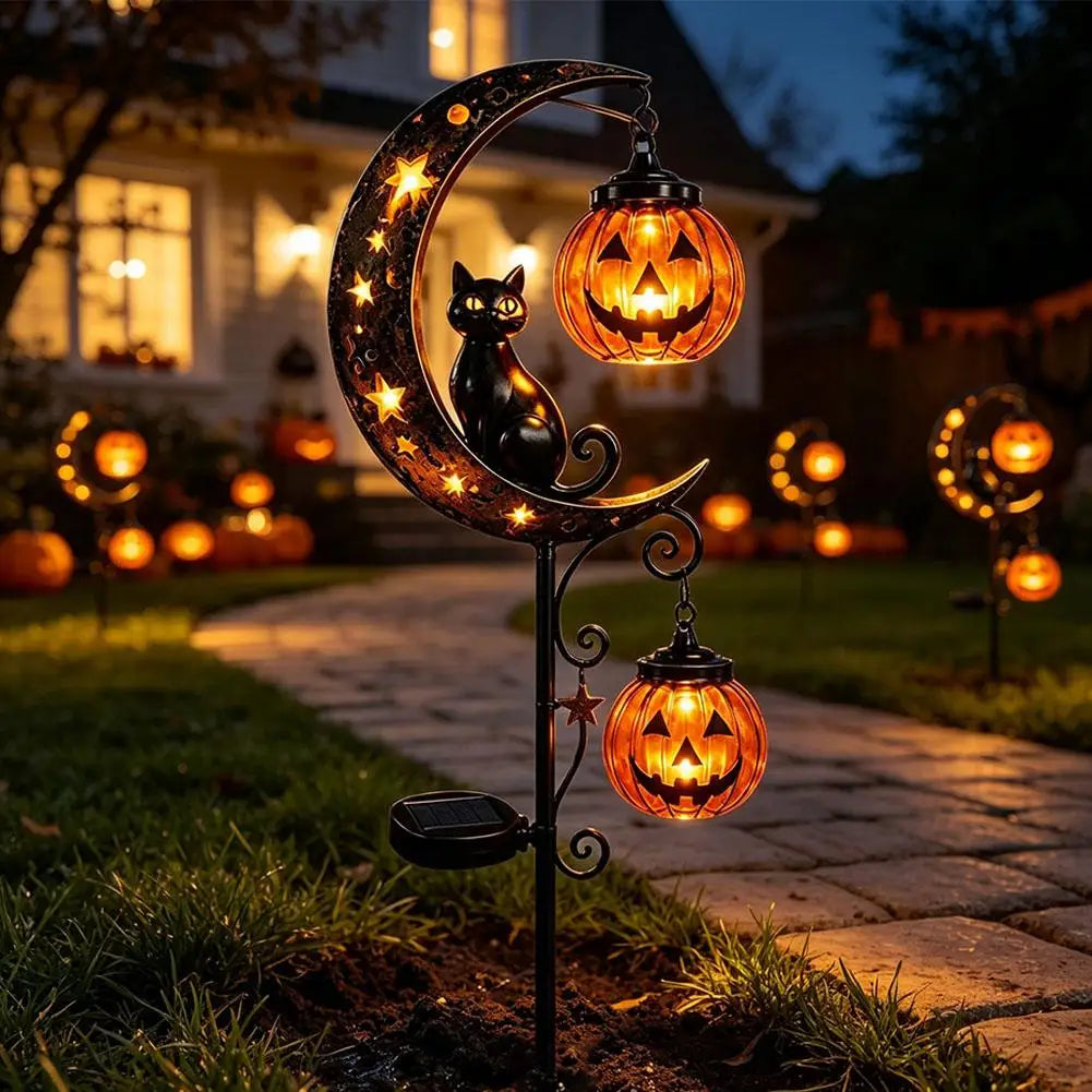 Garden Lamp Decoration Halloween Black Cat Pumpkin Moon Garden Stake Light
