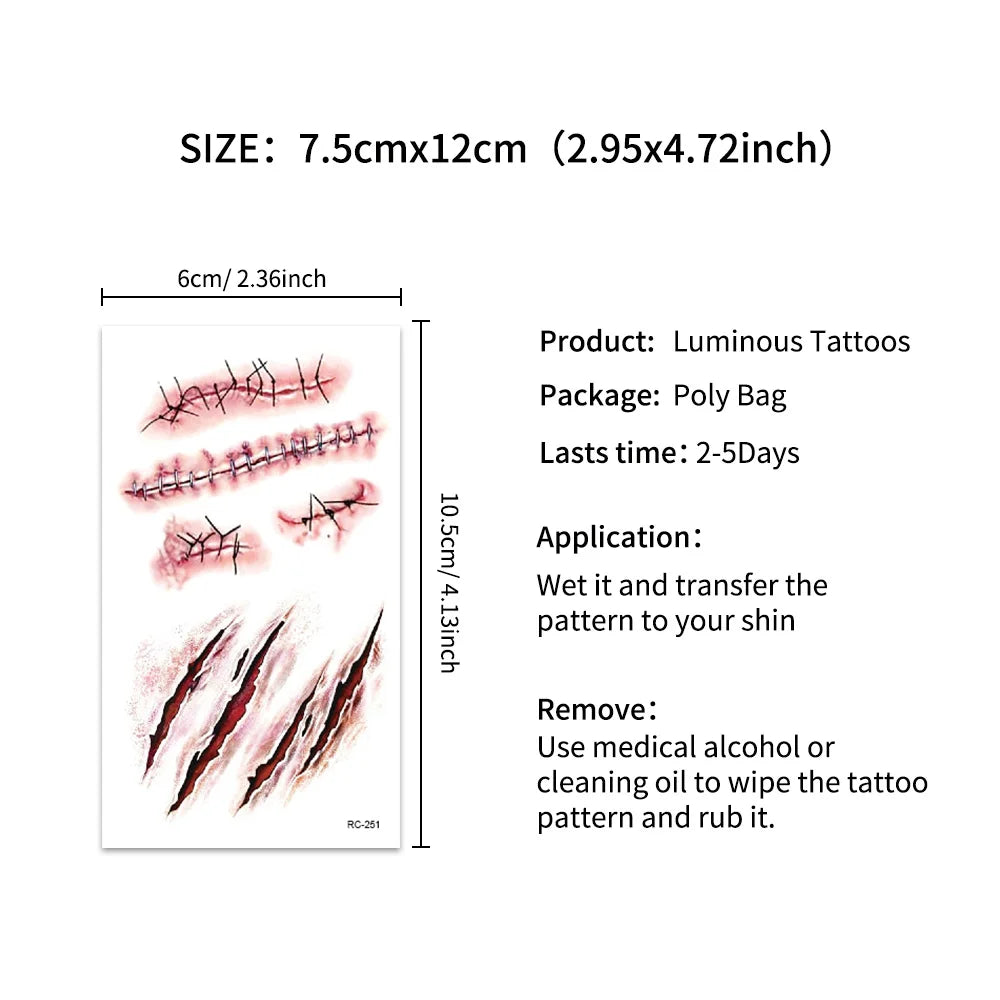 16 Pcs Halloween 3D Fake Scar Temporary Tattoos