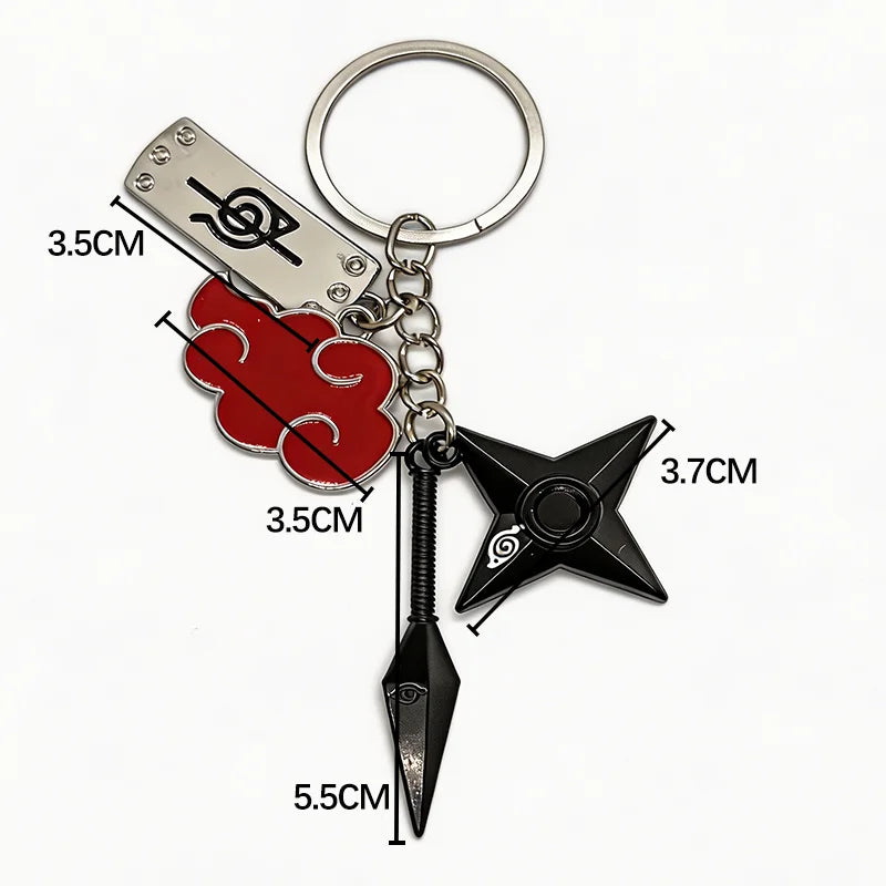 Anime Ninja Red Cloud Keychain Metal Kunai Shuriken Leaf Mark Headband