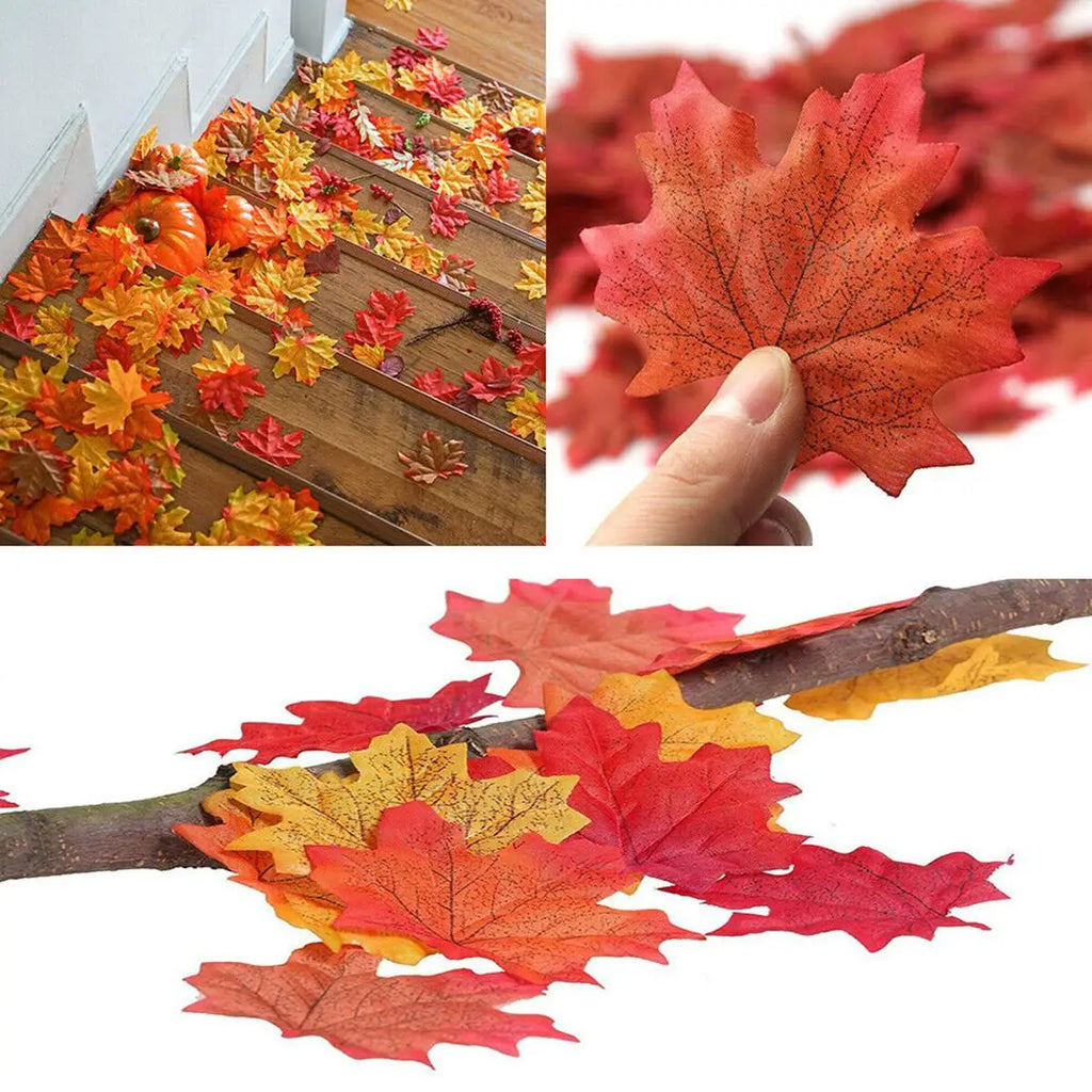 100 200Pcs Artificial Silk Maple Leaf Autumn Fake Leaves Garland Thanksgiving