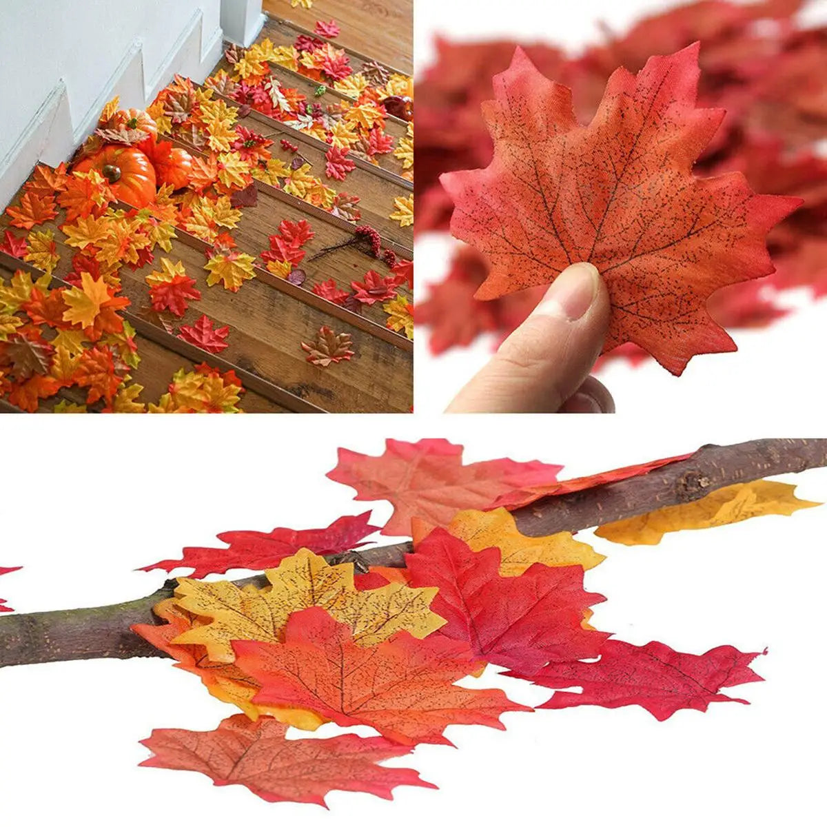 100 200Pcs Artificial Silk Maple Leaf Autumn Fake Leaves Garland Thanksgiving
