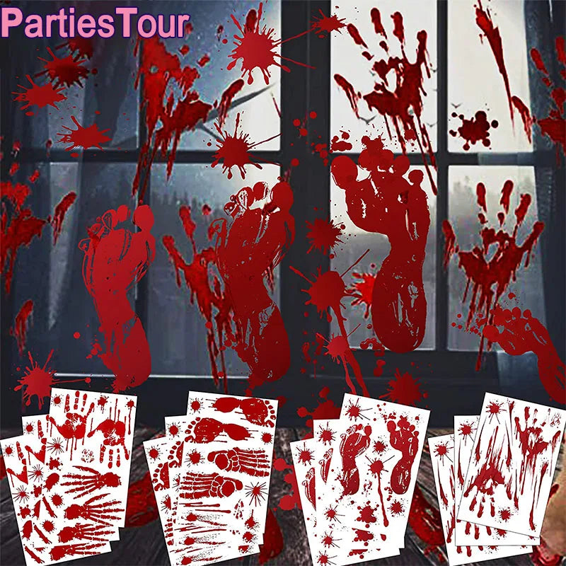 Halloween Wall Doors Windows Stickers Blood Handprint Footprint Skull