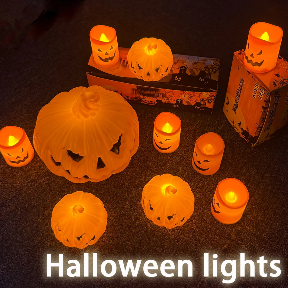 Pumpkin Lantern Candle Light Halloween Skull Ghost Lamp