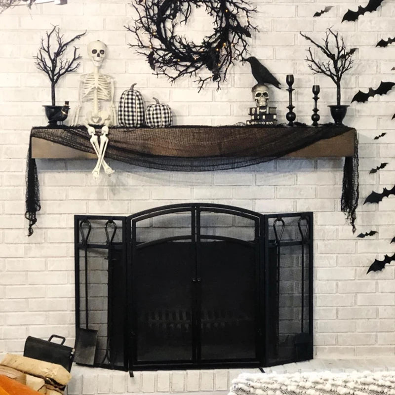 Black Halloween Gauze 72X186 Cm Creepy Cloth Black Netting Spider Web Decor