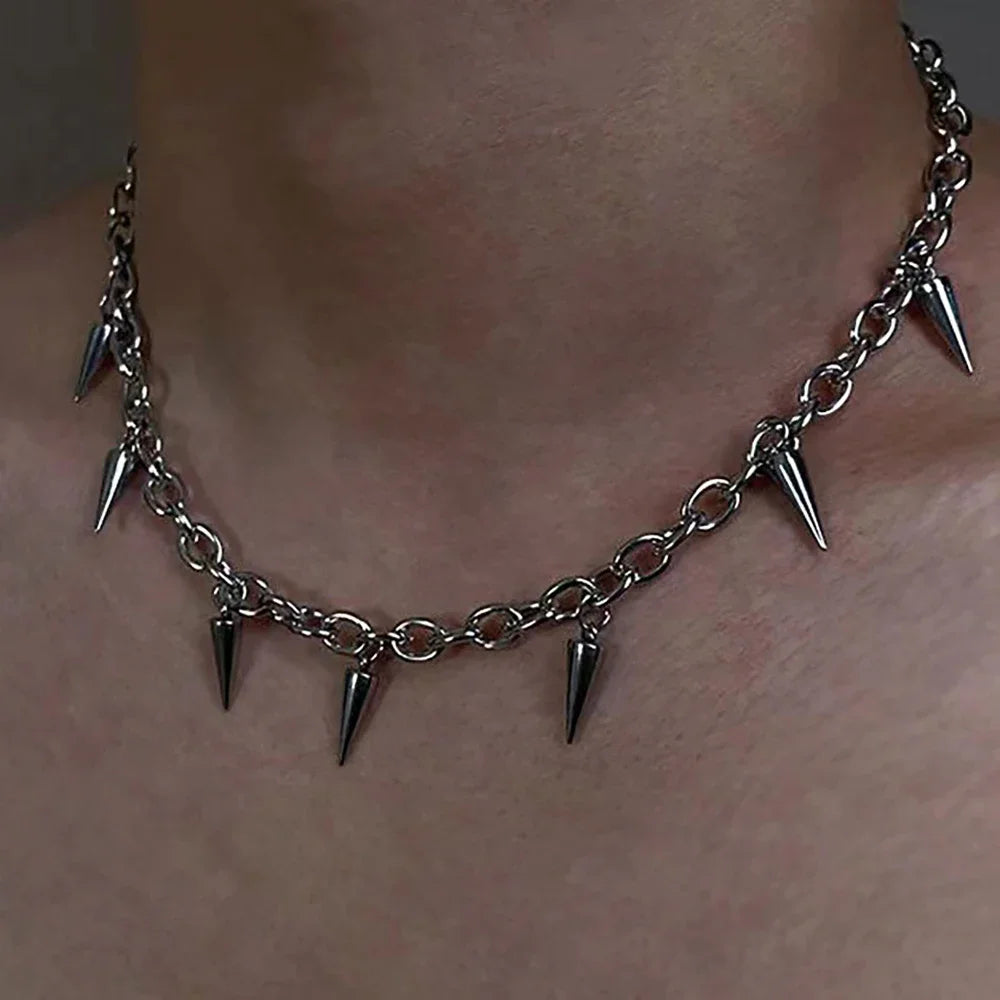 Men Punk Style Rivet Tassel Necklace Hip Hop