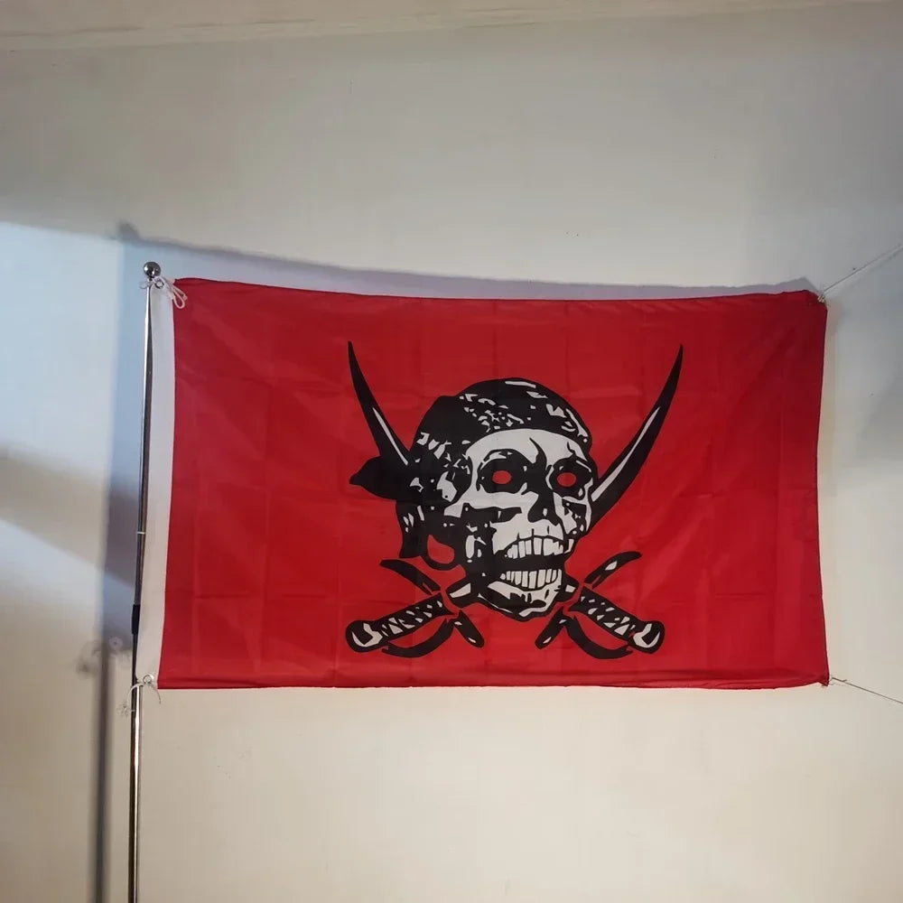 Red Skull Pirate Flag 90x150cm Jolly Roger Polyester Banner Halloween Decor