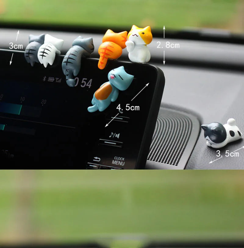 6pcs PVC Cartoon Cat Figurines Car Dashboard Plant Pots Screen Edge Decor