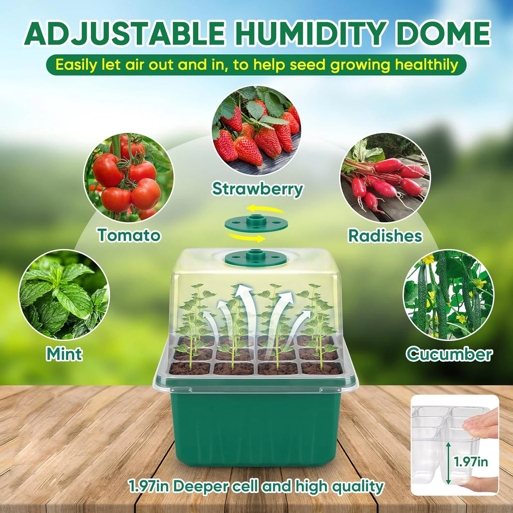 Seed Starter Tray Grow Light Humidity Dome Kit