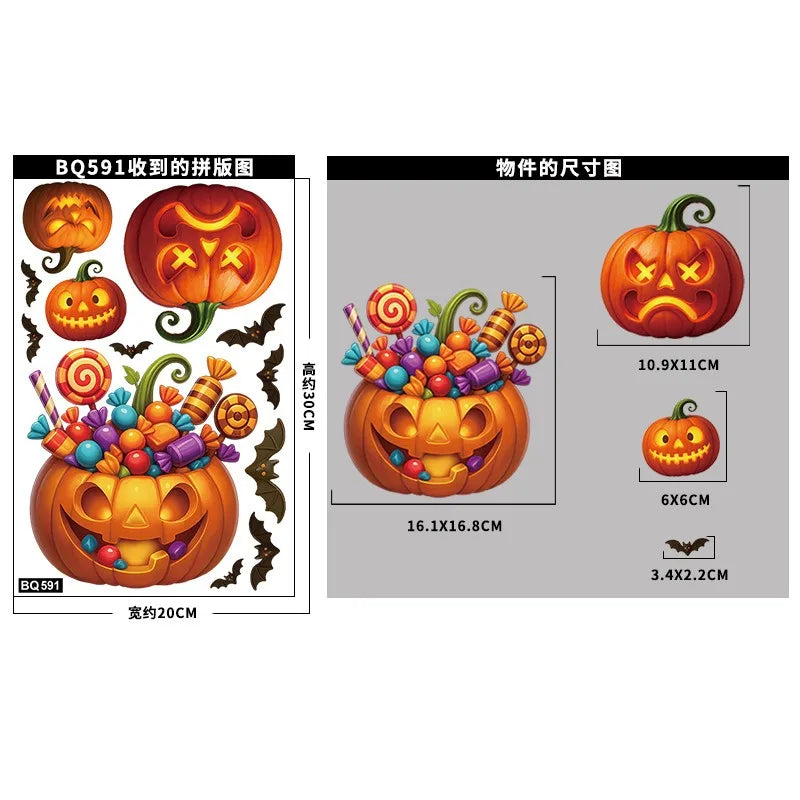 Halloween Window Glass Stickers Cartoon Pumpkin Bat