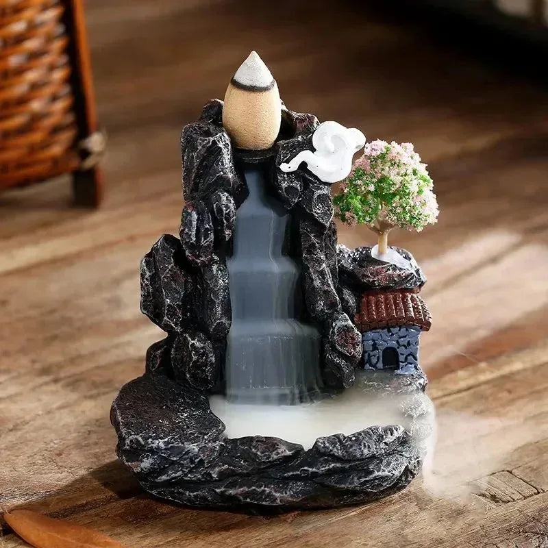 Backflow Incense Burner Mountain River Waterfall Aroma Smoke Zen Censer