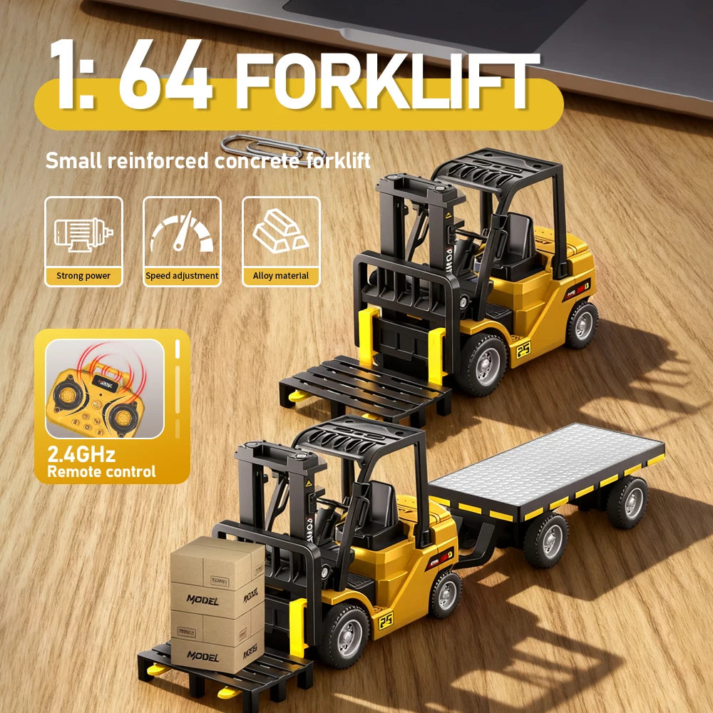 1:64 Bluetooth Remote Control Crane Forklift two-in-one Desktop Mini Alloy