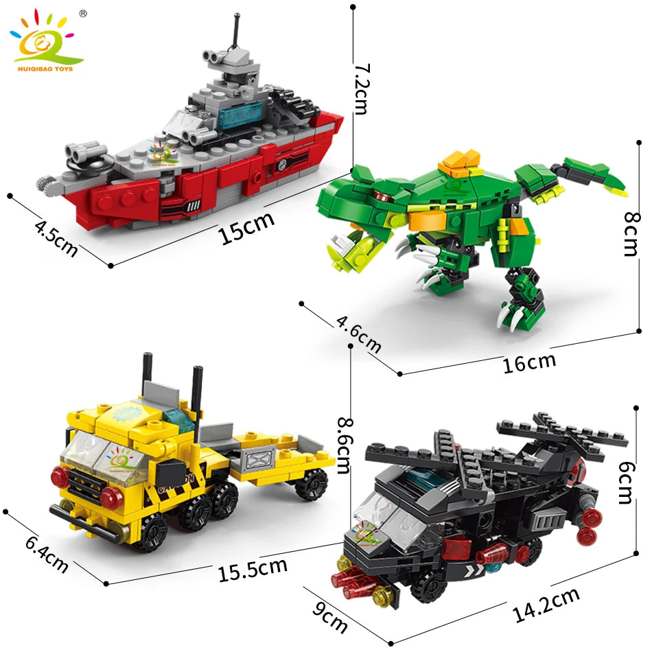 HUIQIBAO 6IN1 City Engineering Car Police Truck Building Blocks Tank Helicopter
