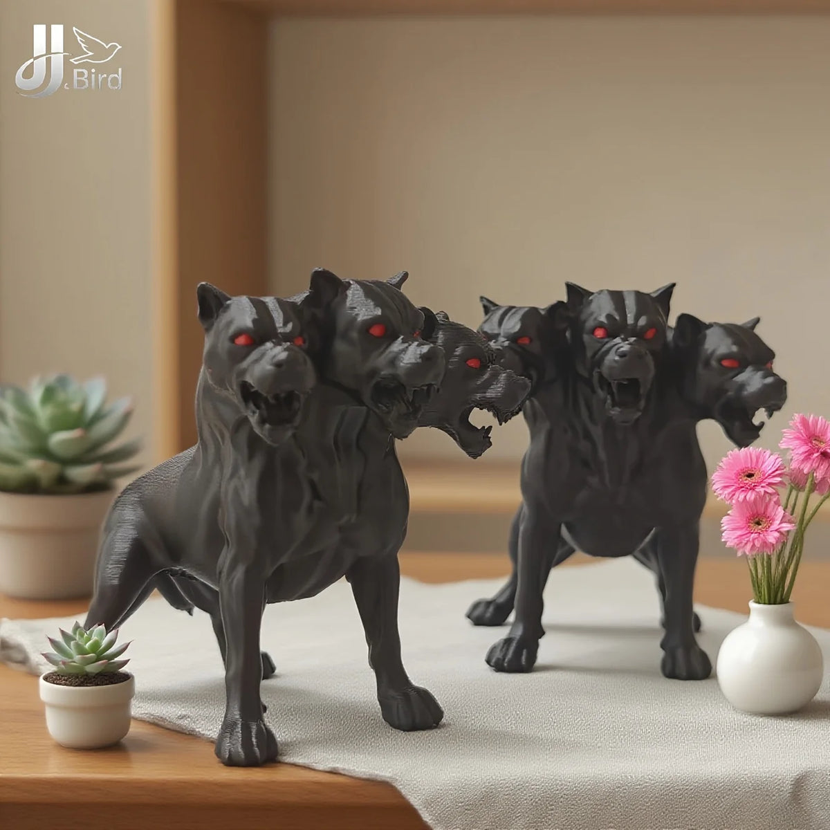 1Pcs Gothic three-headed dog statue ornaments Scary Black Design Halloween