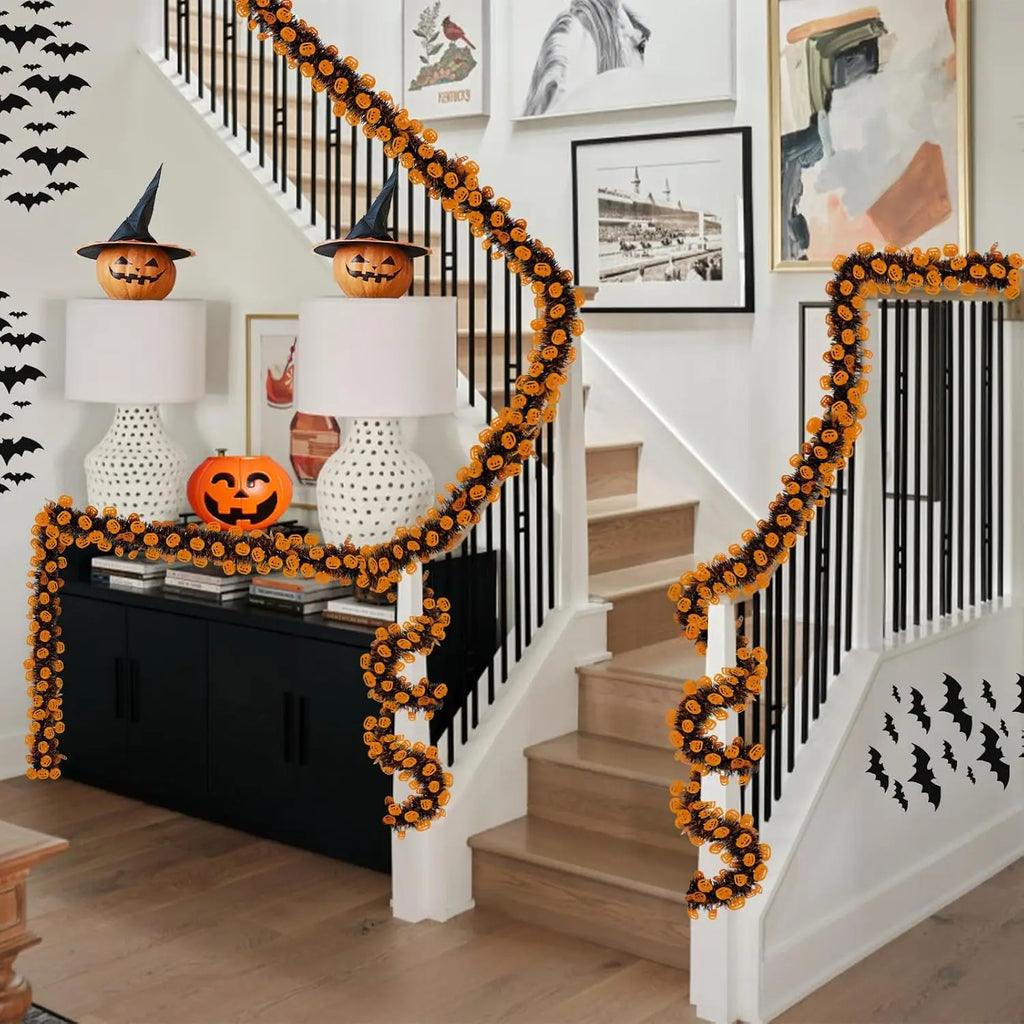 2m Halloween Tinsel Garland Pumpkin Spider Bat Shiny Metallic Twist Garland