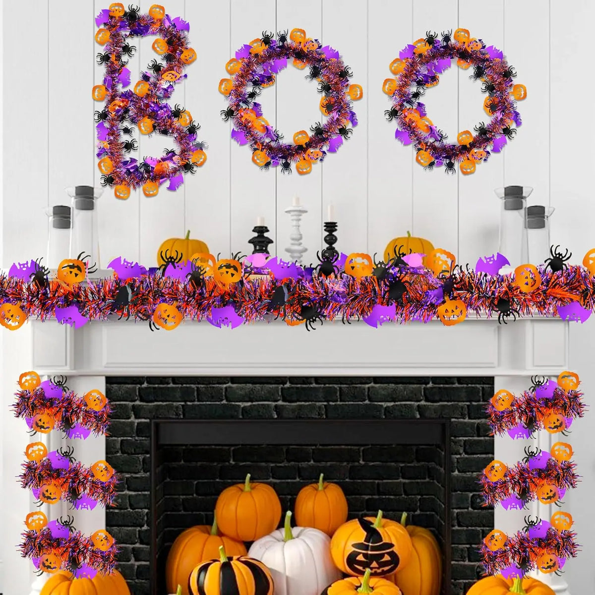 2m Halloween Tinsel Garland Pumpkin Spider Bat Shiny Metallic Twist Garland