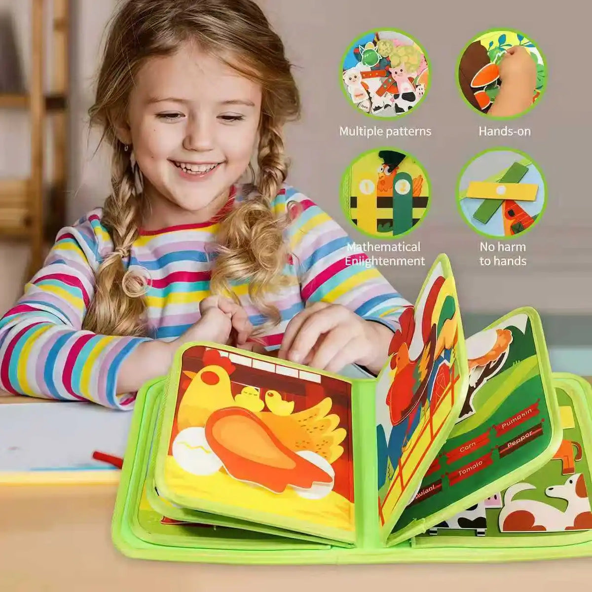 Baby Early Education Schoolbag Safe Felt Interactive Busy Board Alphabet
