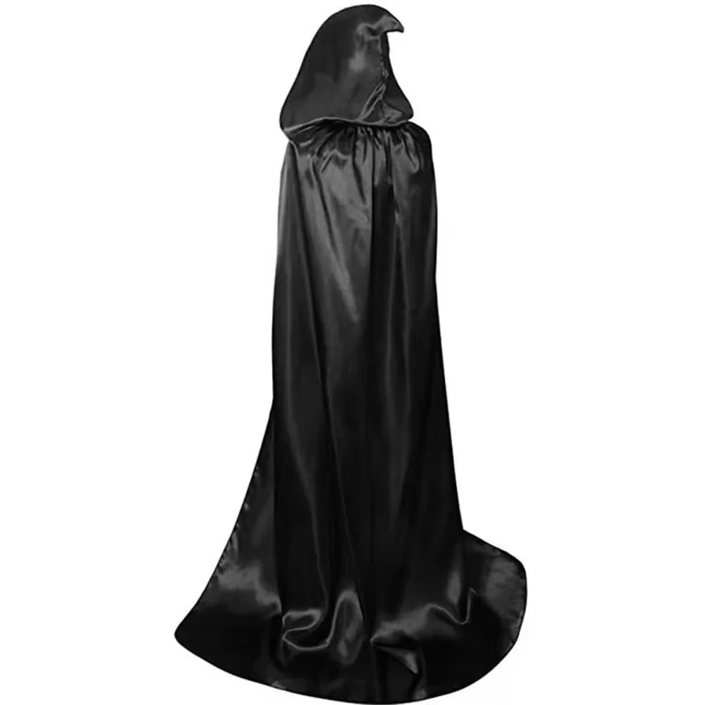 Halloween Cloak Soft Unisex Hooded Black Robe Witch Long Cape Cosplay Costume