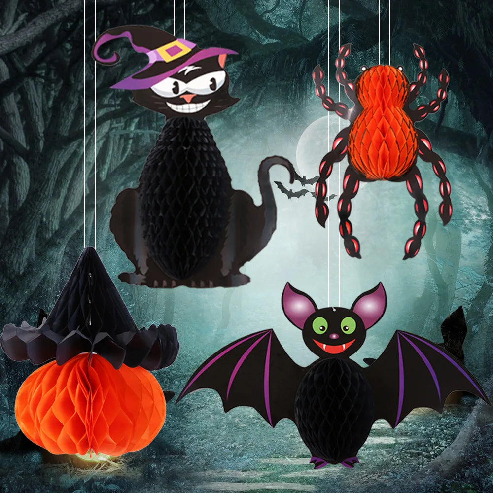 Halloween Honeycomb Bat Hanging Ornaments Spider Decor Mall Windows Scene Setup