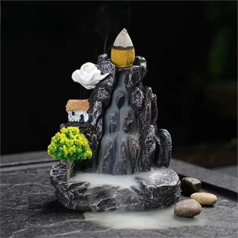 Backflow Incense Burner Mountain River Waterfall Aroma Smoke Zen Censer Holder