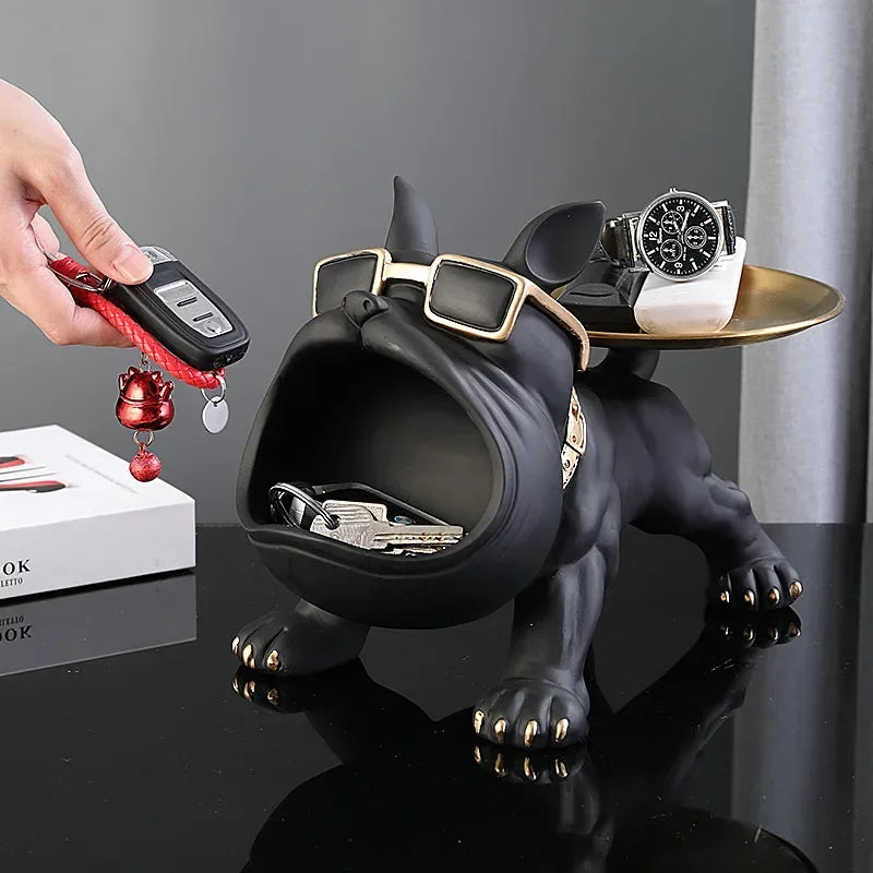 Resin Dog Statue Bulldog Statue Storage Tray Animal Decoration Resin Craft