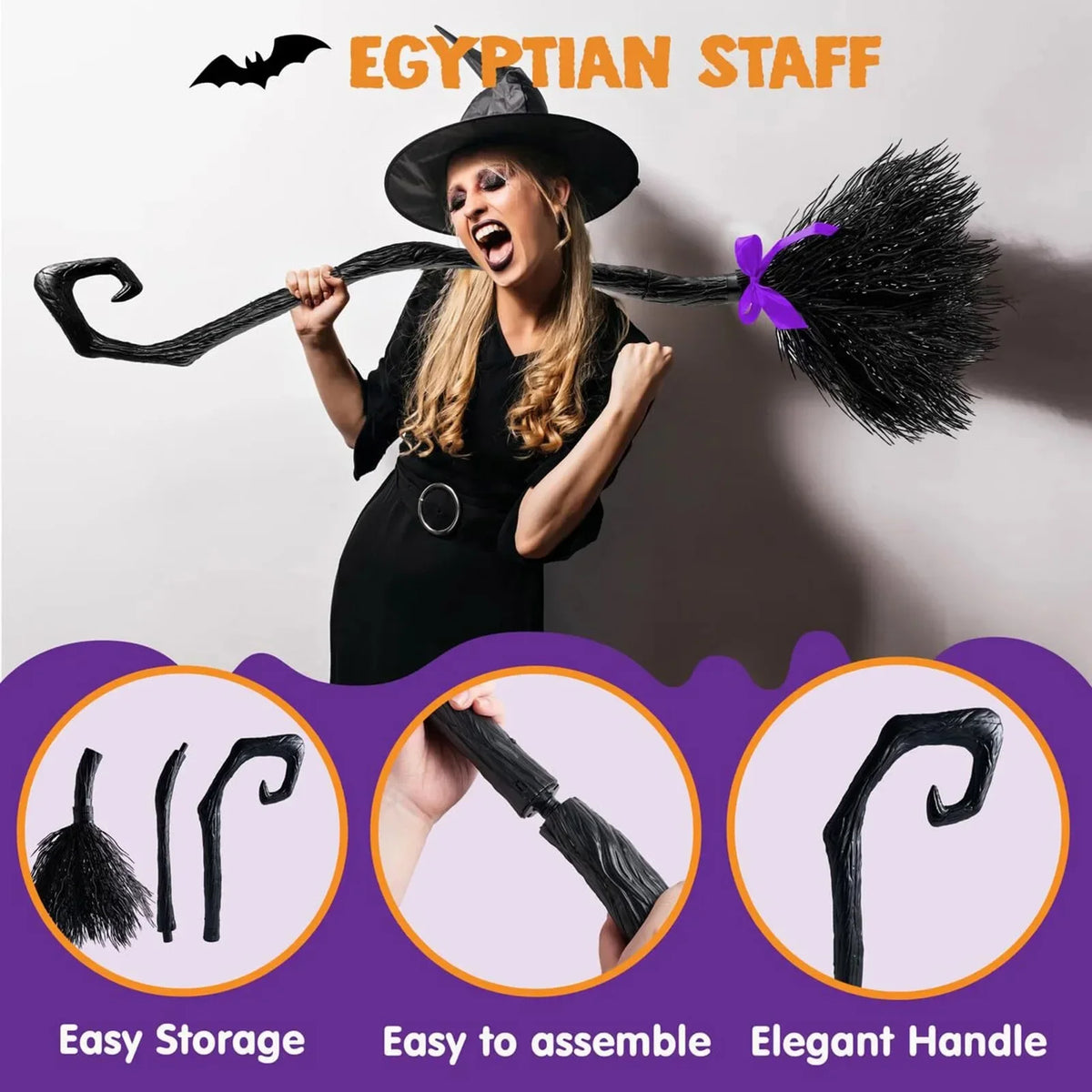 Halloween Witch Broom Decorations Magic Plastic Scary Prop Cosplay Party