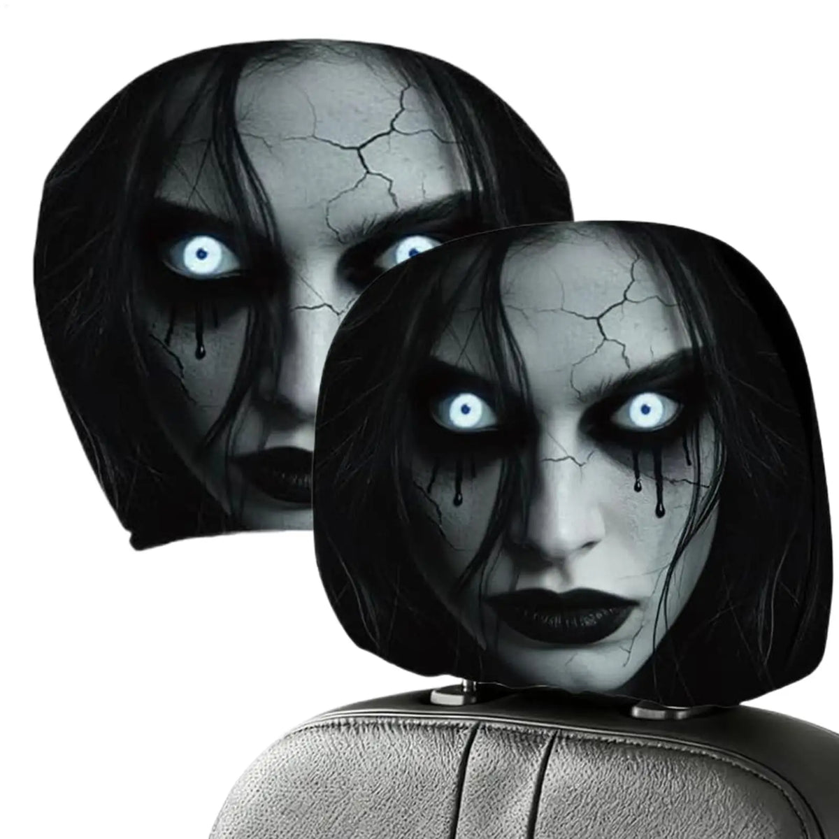 2pcs Scary Headrest Cover Halloween Decoration Accessories Hilarious Car Cover