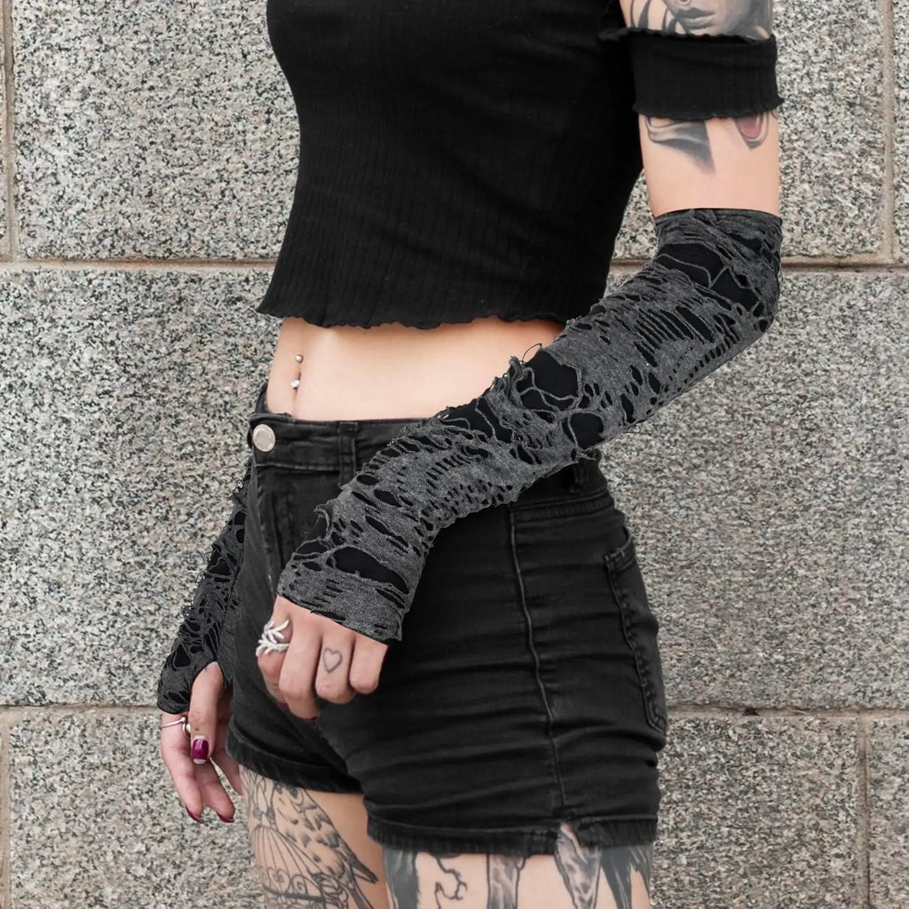 Casual Broken Slit Gloves Sexy Gothic Fingerless Halloween