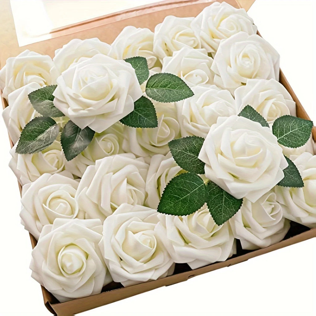 25pcs Artificial Flowers Fake Flowers Roses Stem DIY Wedding Bouquets