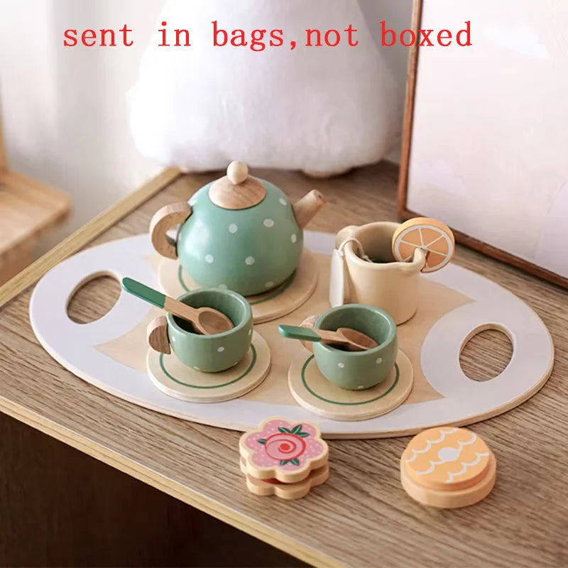 Kids Wooden Tea Set Play House Pretend Make Tea Teapot Teacup Afternoon