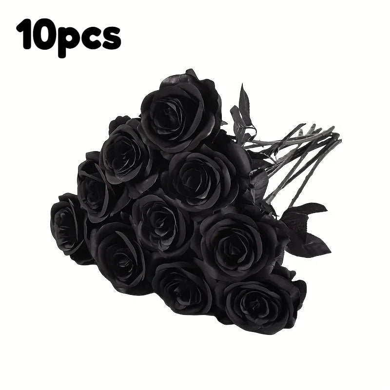 5 10pcs Artificial Black Roses Home Decor Long Stem Fake Flowers No Vase