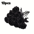 5 10pcs Artificial Black Roses Home Decor Long Stem Fake Flowers No Vase