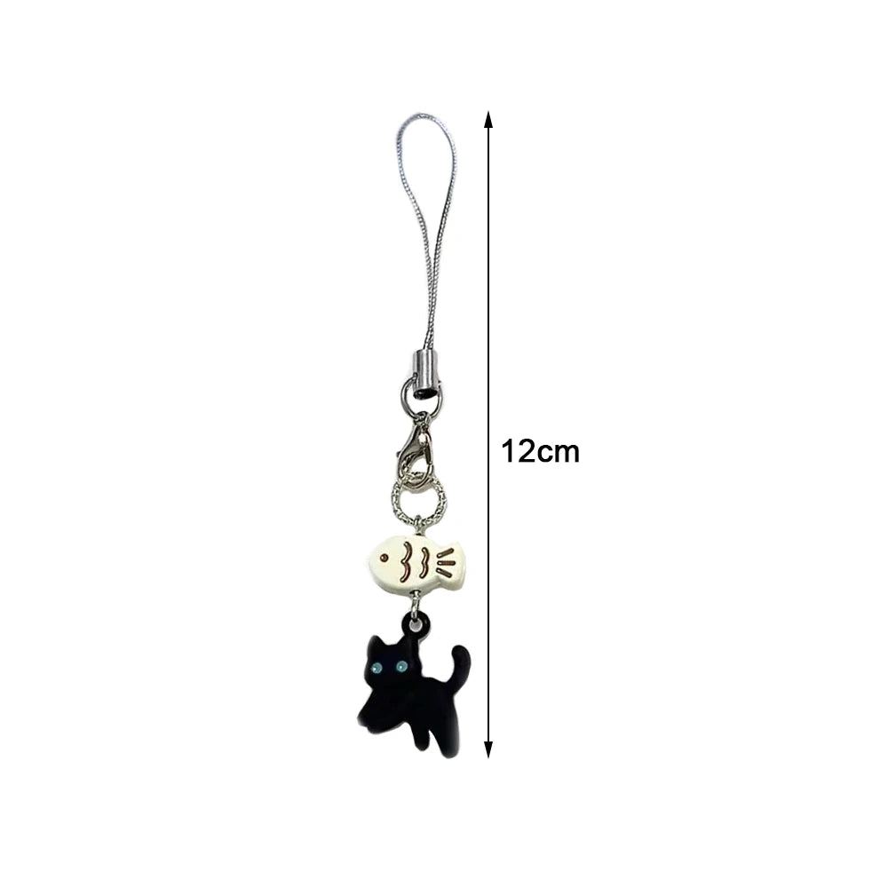 Cute Black Cat Keychain Cartoon Mobile Phone Charm