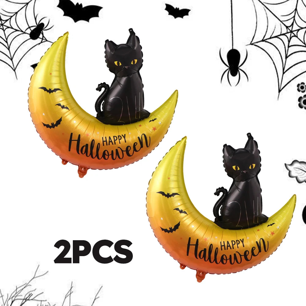 2pcs Black Cat Moon Balloons Happy Halloween Party Decoration