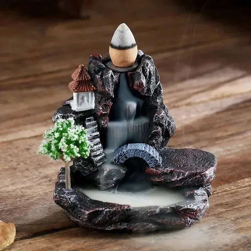 Backflow Incense Burner Mountain River Waterfall Aroma Smoke Zen Censer Holder