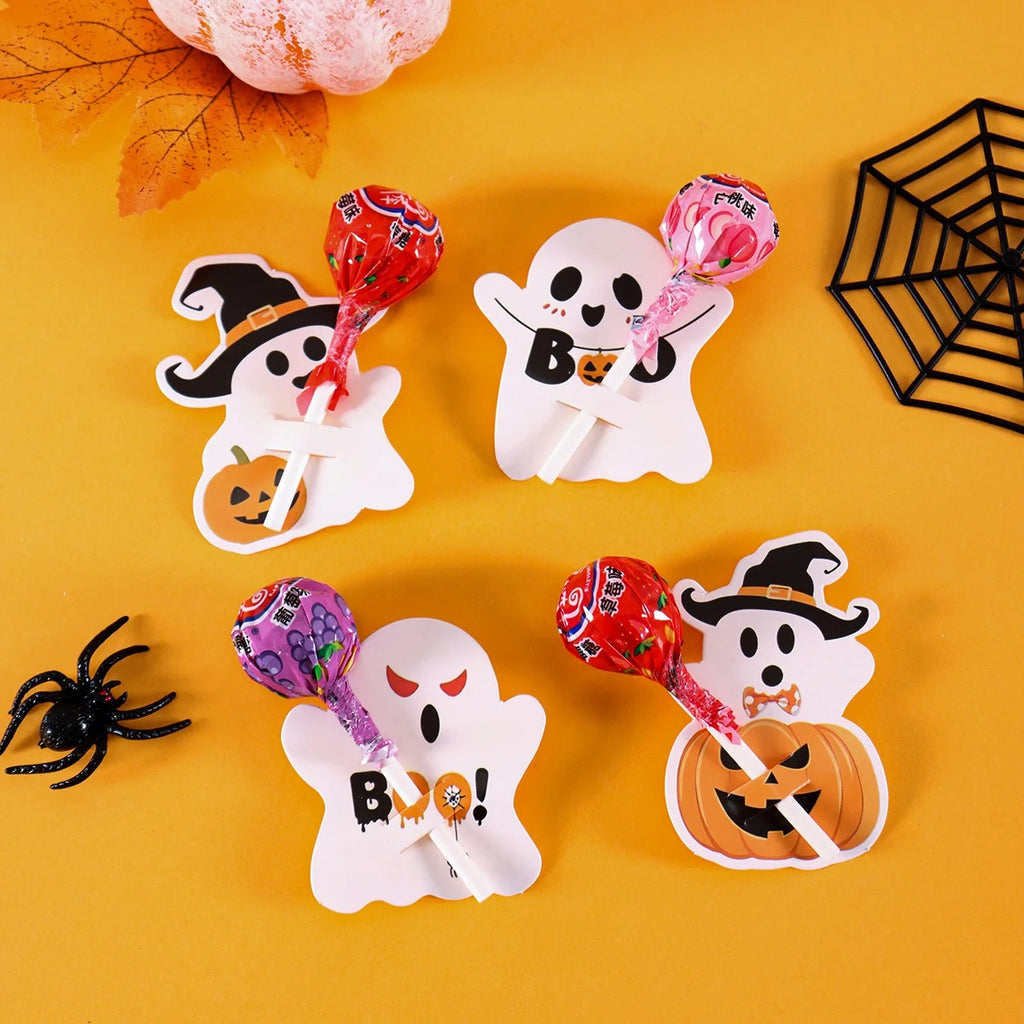48pcs Halloween Lollipop Holder Cards Cute Pumpkin Ghost