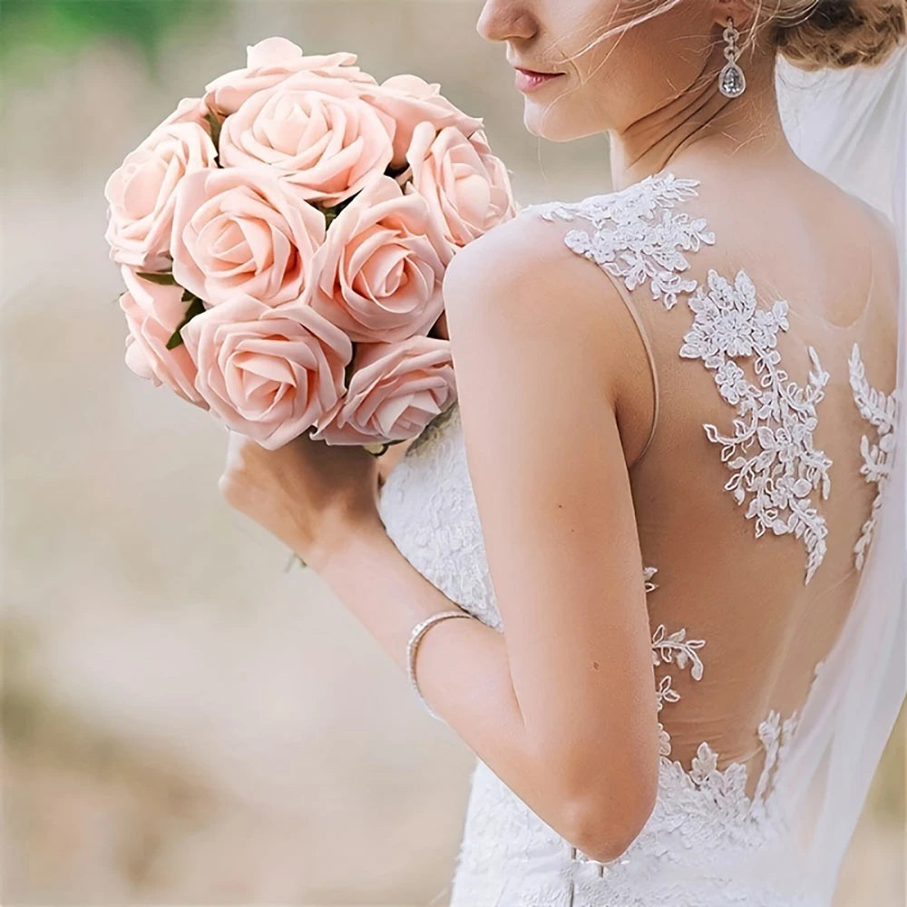 25pcs Artificial Flowers Fake Flowers Roses Stem DIY Wedding Bouquets