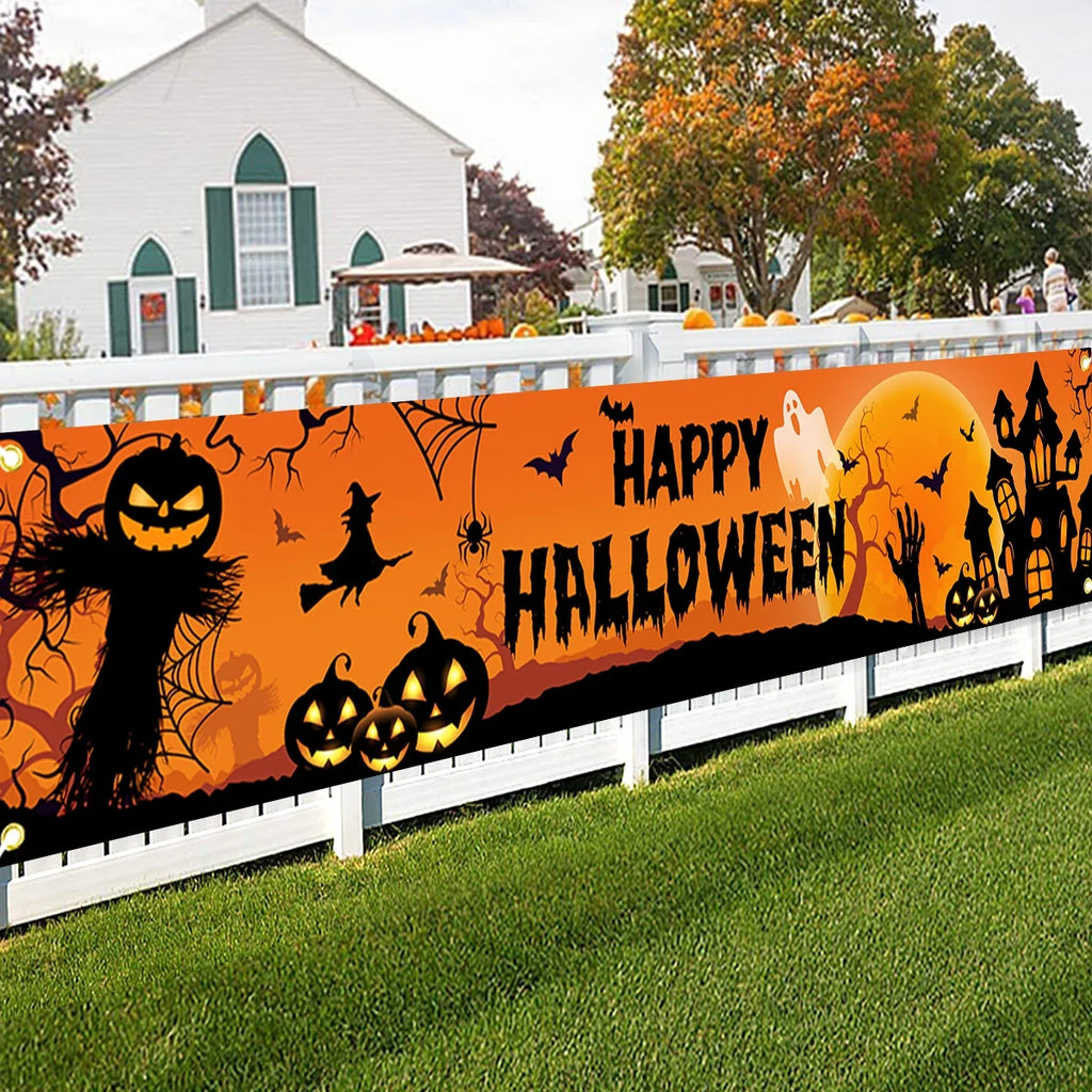 Happy Halloween Outdoor Banner Halloween Decoration Home Pumpkin Bat Print