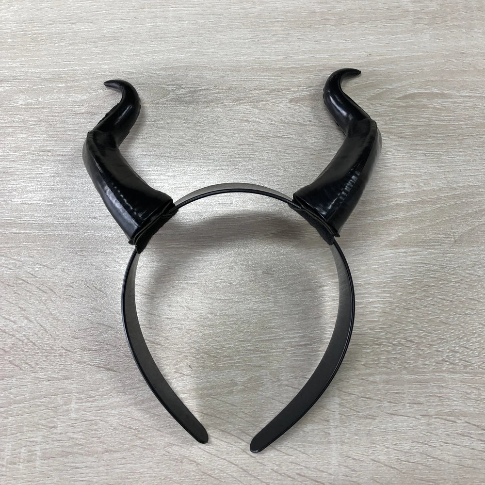 Women Black Queen Witch Demon Horns Headpiece Cosplay Animal Antelope Devil