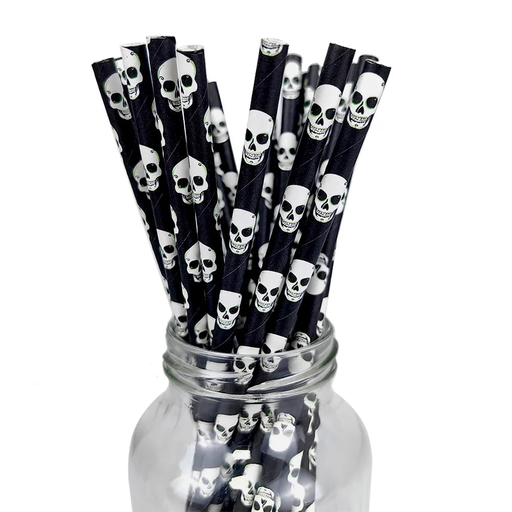 25 50 100pcs Halloween Theme Disposable Paper Straws Spider Skull Pumpkin